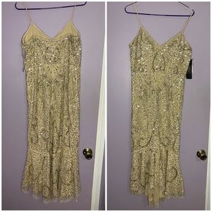 Aidan Mattox Womens Gold Embellished Trumpet Formal Evening Dress Gown NWT